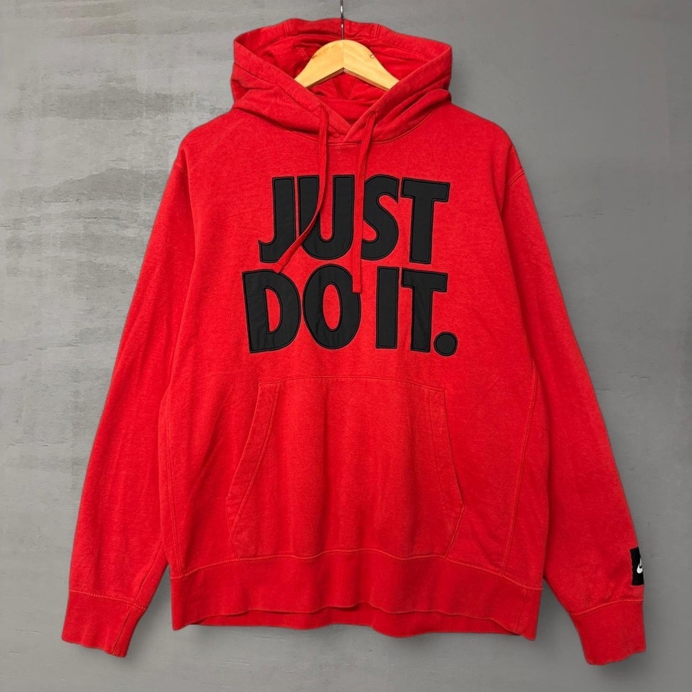 Nike Just Do It Hoodie Red Black‎ Graphic Pullover Mens Large